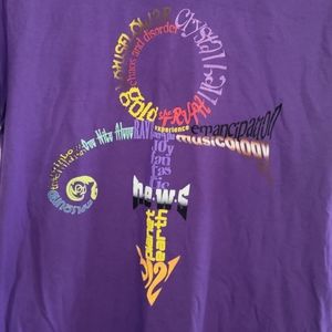 Fruit of the Loom Purple Short Sleeve Tee with Multicolor Prince Symbol Graphic